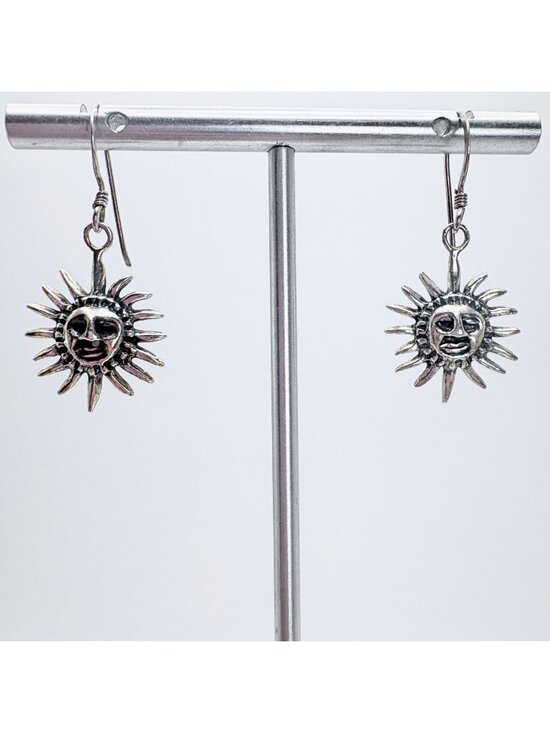 Jewelry - Smiling Sun Design Sterling Silver 925 Dangle Earrings Size 1.25" Length
